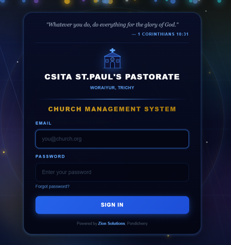 Church Management System login for CSITA St. Paul’s Pastorate